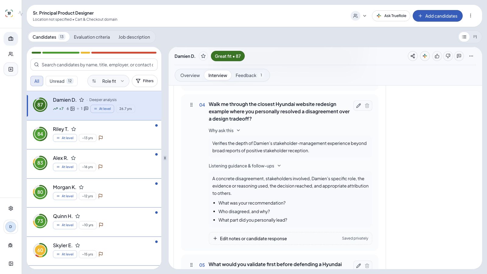 The stakeholder question and its explanation in the Interview tab