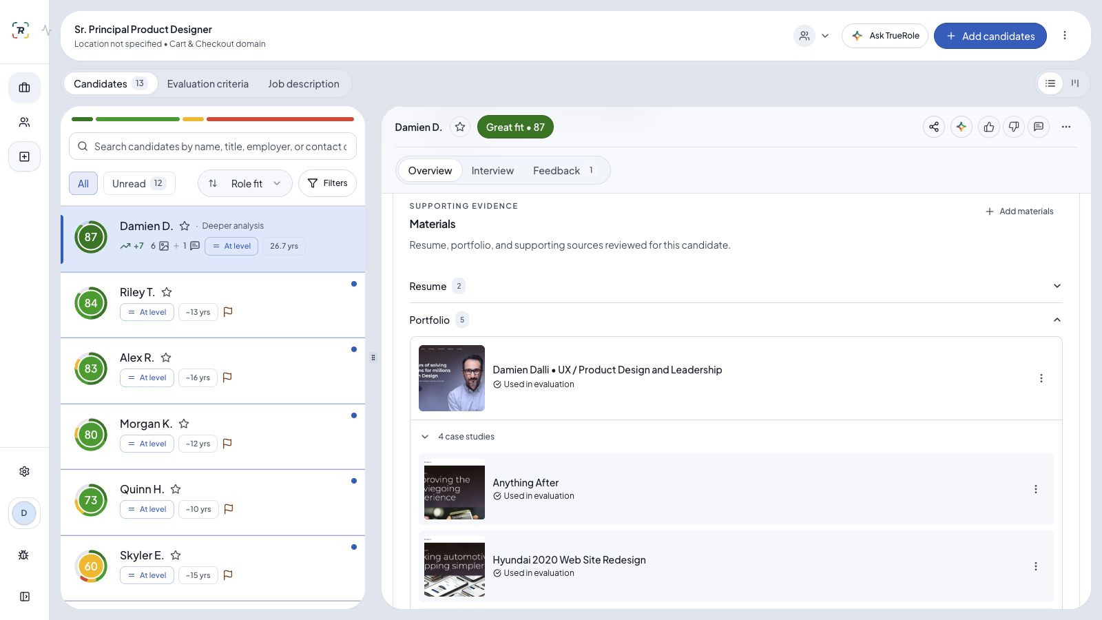 Materials and Portfolio headings above the portfolio homepage and expanded case studies