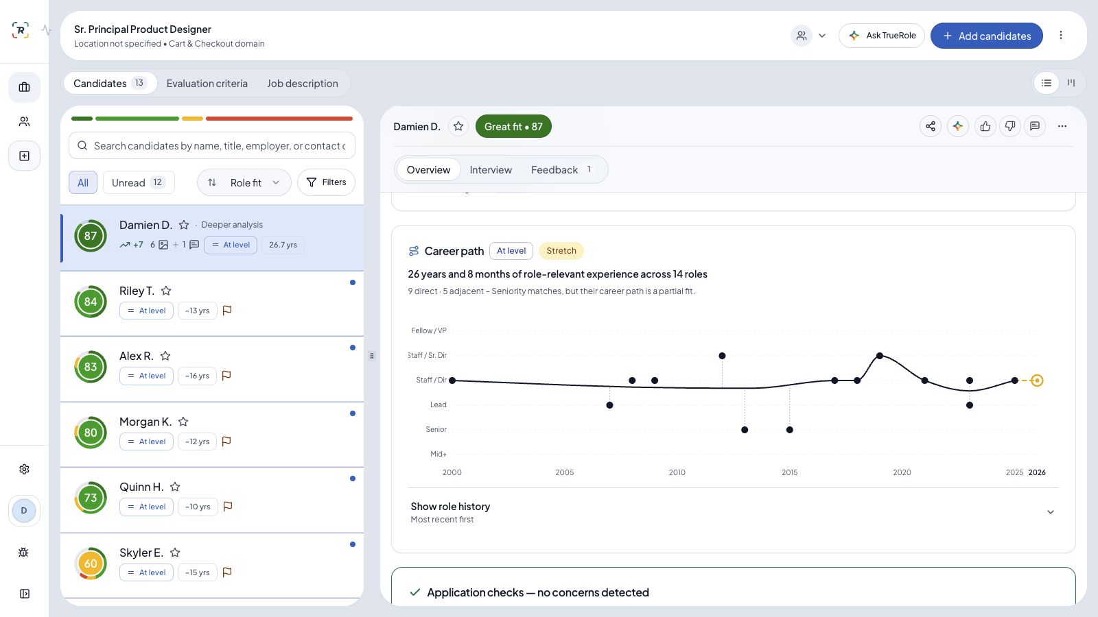 Career path context in the candidate Overview